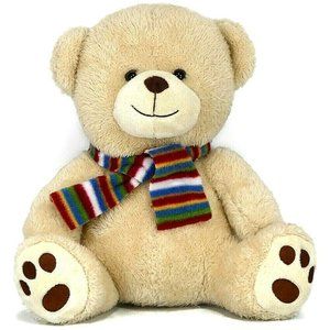 Go! Games Plush Scarf Teddy Bear Soft Beige 10"